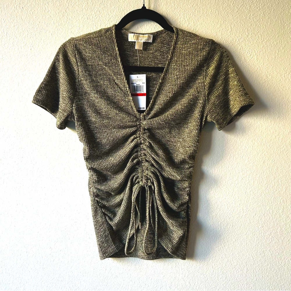 Michael Kors Short Sleeve V-neck Crop Top - Size XS - NWT